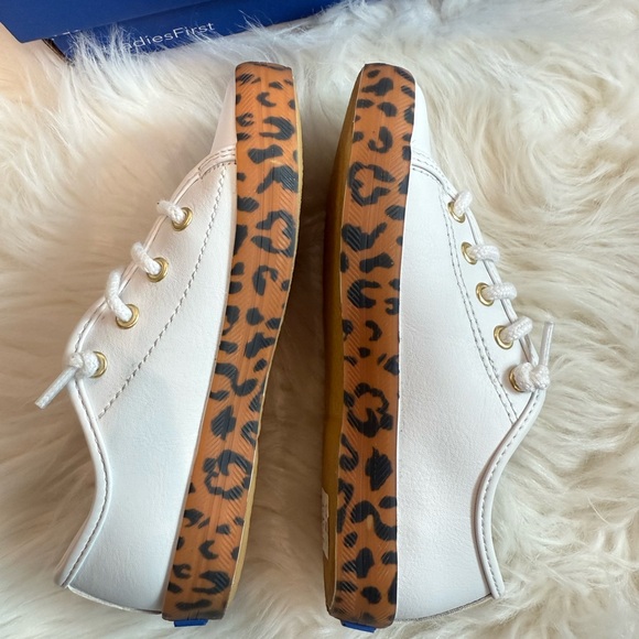 NEW Kids Keds White Sneakers with Leopard Accents - Picture 2 of 10